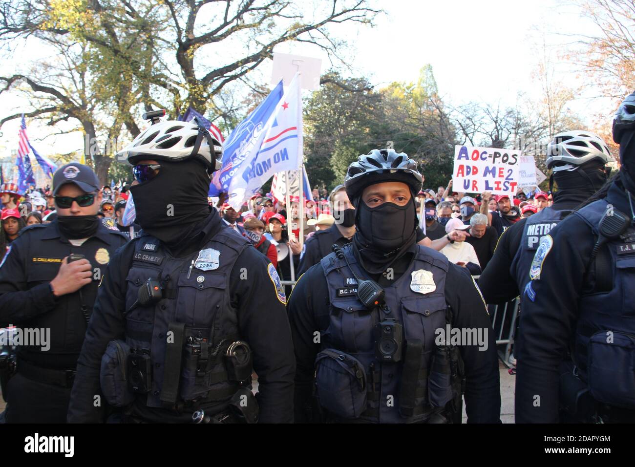 Washington Dc, USA. 14th Nov, 2020. (NEW) Trump and Biden Supporters clash at the Supreme Court in Washington DC. November 14, 2020, Washington DC, Maryland, USA: Trump and Biden supporters clash at the Supreme Court in Washington DC during a TrumpÃ¢â‚¬â„¢s MAGA Million March to show their support for Trump and protest against the Presidential election result which they claim to be fraudulent. There were some Police Officers to provide security between them .Credit : Niyi Fote /Thenews2. Credit: Niyi Fote/TheNEWS2/ZUMA Wire/Alamy Live News Stock Photo