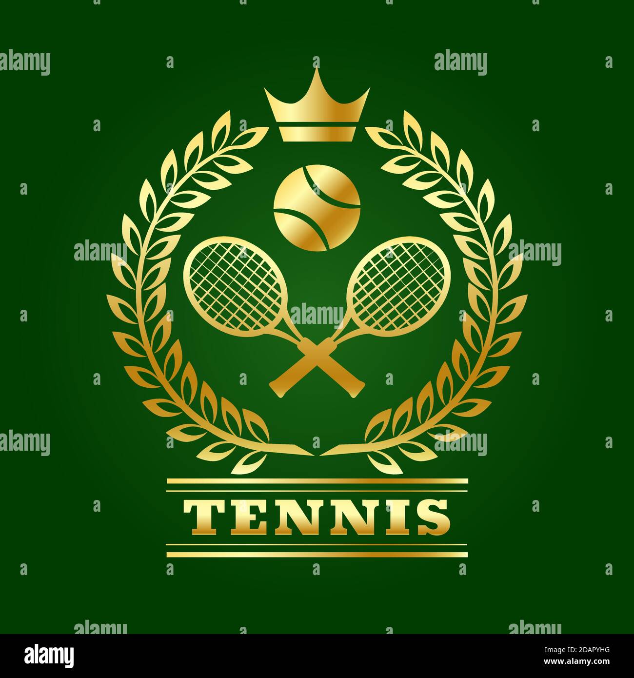 Tennis design template with Laurel Rackets and Ball isolated on green. Vector illustration. Stock Vector