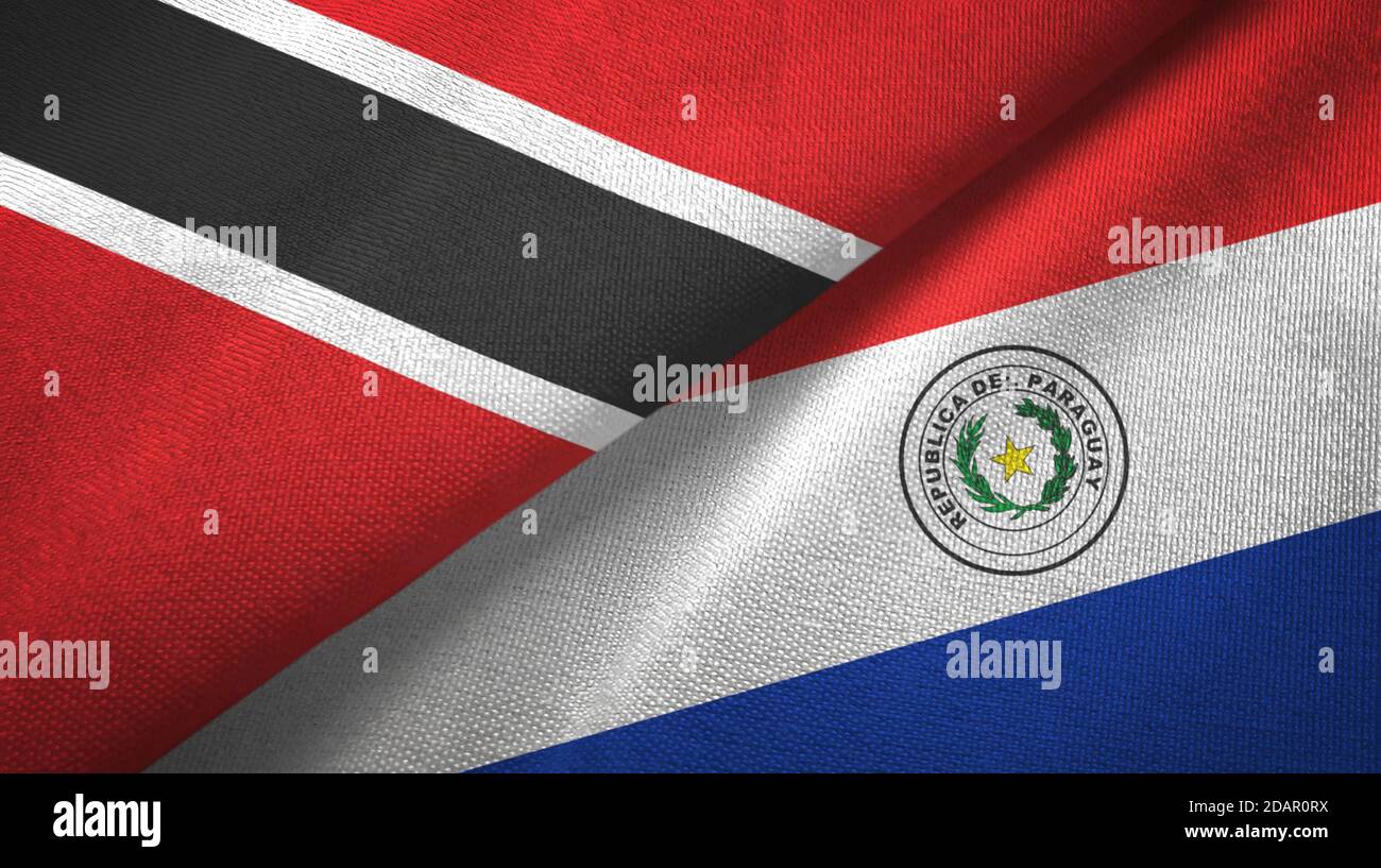 Trinidad and Tobago and Paraguay two flags textile cloth, fabric texture Stock Photo