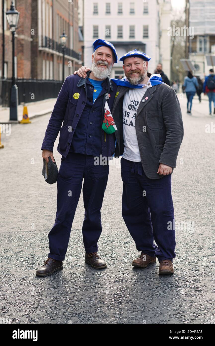 LONDON, UK - Two anti-brexit protesters during Anti Brexit protest on March 23, 2019 in London. Stock Photo