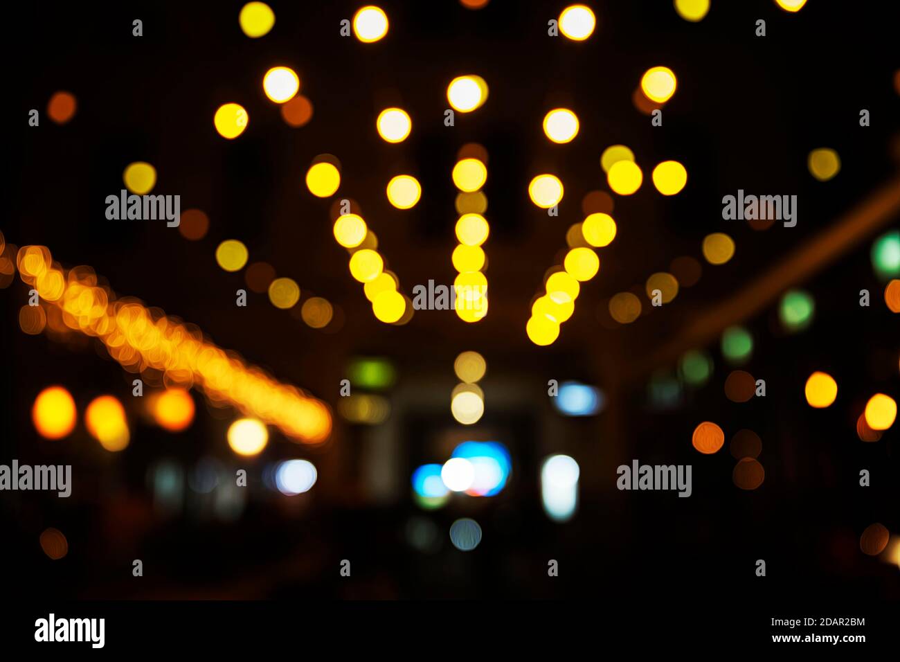 Abstract dark background with sparkling colored lights, Budapest, Hungary Stock Photo