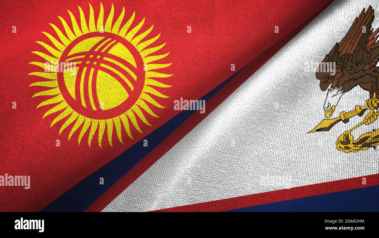 Kyrgyzstan and American Samoa two flags textile cloth, fabric texture Stock Photo