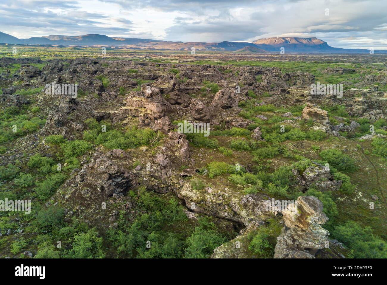 Aerial view of the lava field Dimmuborgir, Skutustaoir, Norourland eystra, Iceland Stock Photo