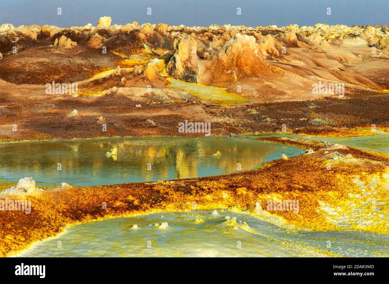 Hot mineral springs, salt pools and coloured salt deposits in the