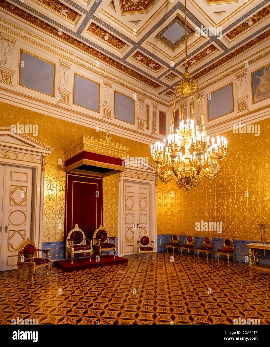 Throne for King and Queen, Koenigsbau, apartments of the King and Queen, Munich Residence, Munich, Upper Bavaria, Bavaria, Germany Stock Photo