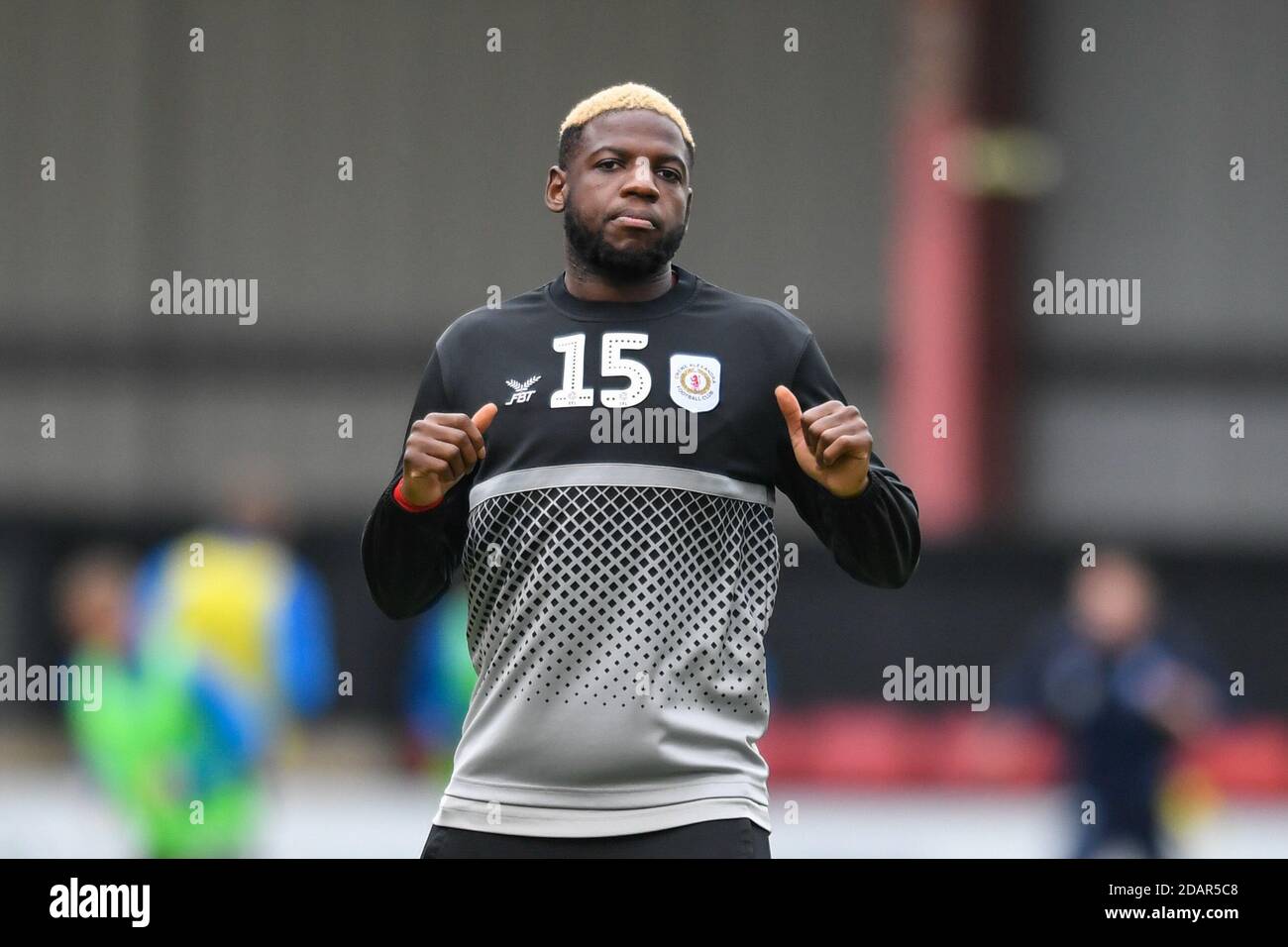 Offrande Zanzala #15 of Crewe Alexandra warming up before the game Stock Photo