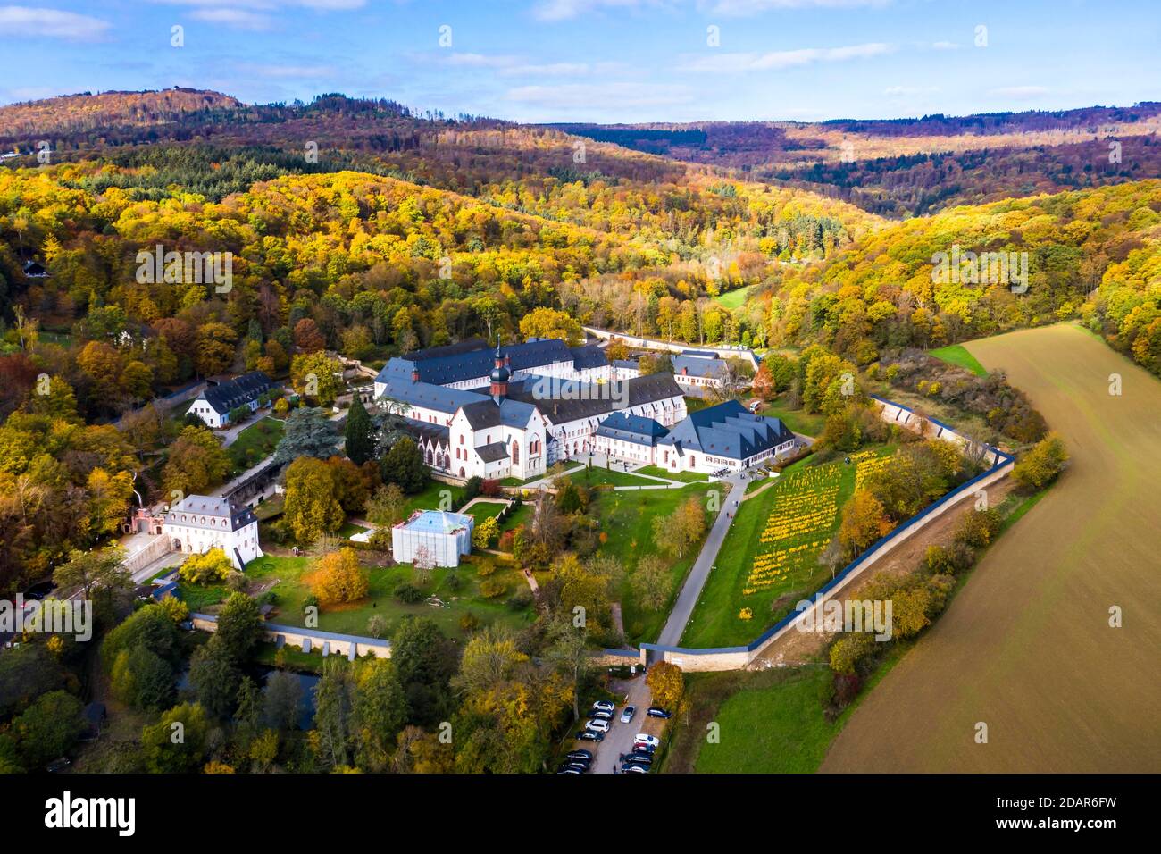 Aerial view, Eberbach Monastery, Eltville am Rhein, Hesse, Germany Stock Photo