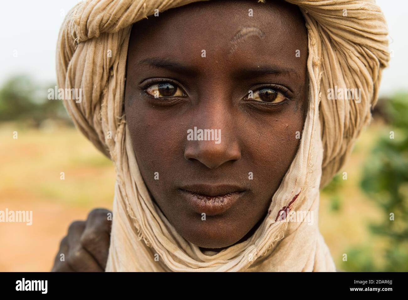 Young Peul man, Gerewol festival, courtship ritual competition among the Fulani ethnic group, Niger Stock Photo