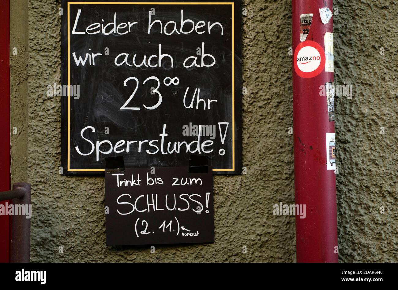 Sign Gastronomy, closing time and Corona-Lockdown light from 02.22.2020, Corona crisis, Tuebingen, Baden-Wuerttemberg, Germany Stock Photo