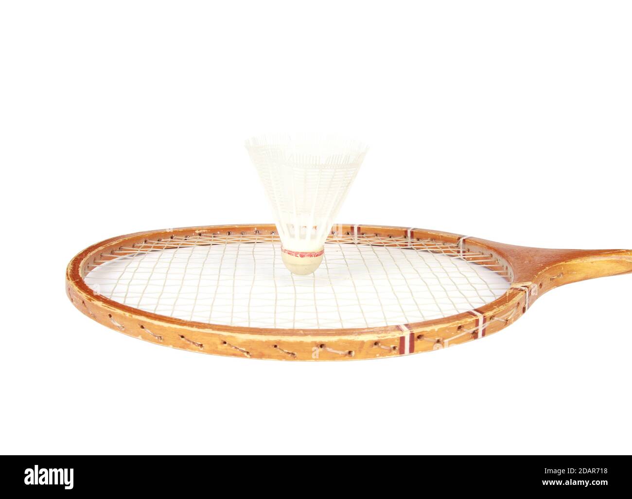 Shuttle Cock Racquet Shuttlecock on a racquet on a white background Stock Photo - Alamy