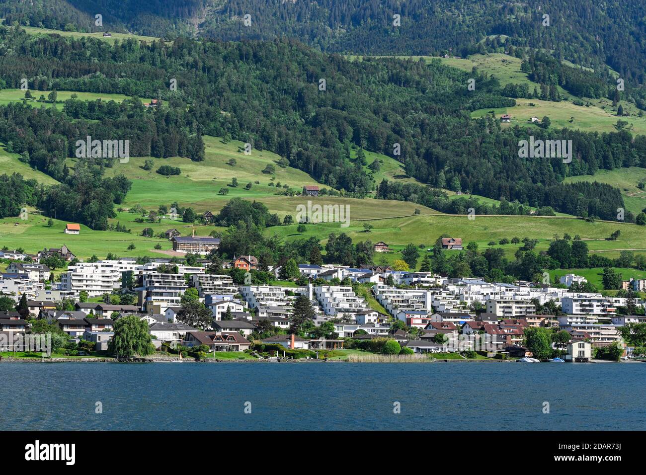 Housing development with lake access Lake Lucerne, Kuessnacht am Rigi, Switzerland Stock Photo