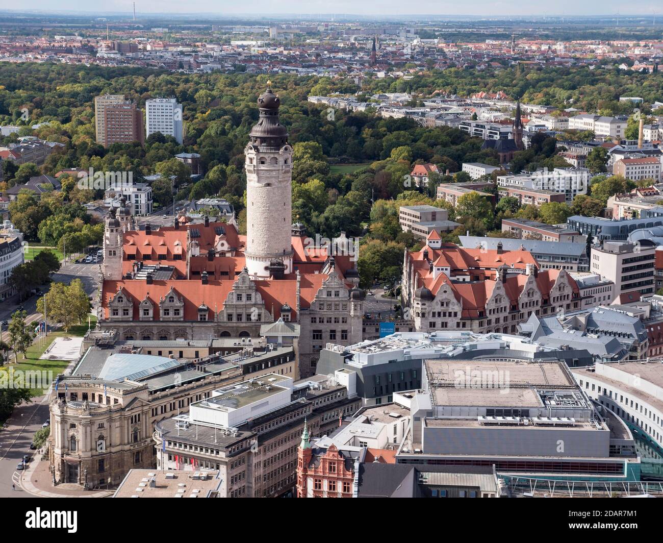 City view from the Panorama Tower towards the New City Hall, Leipzig ...