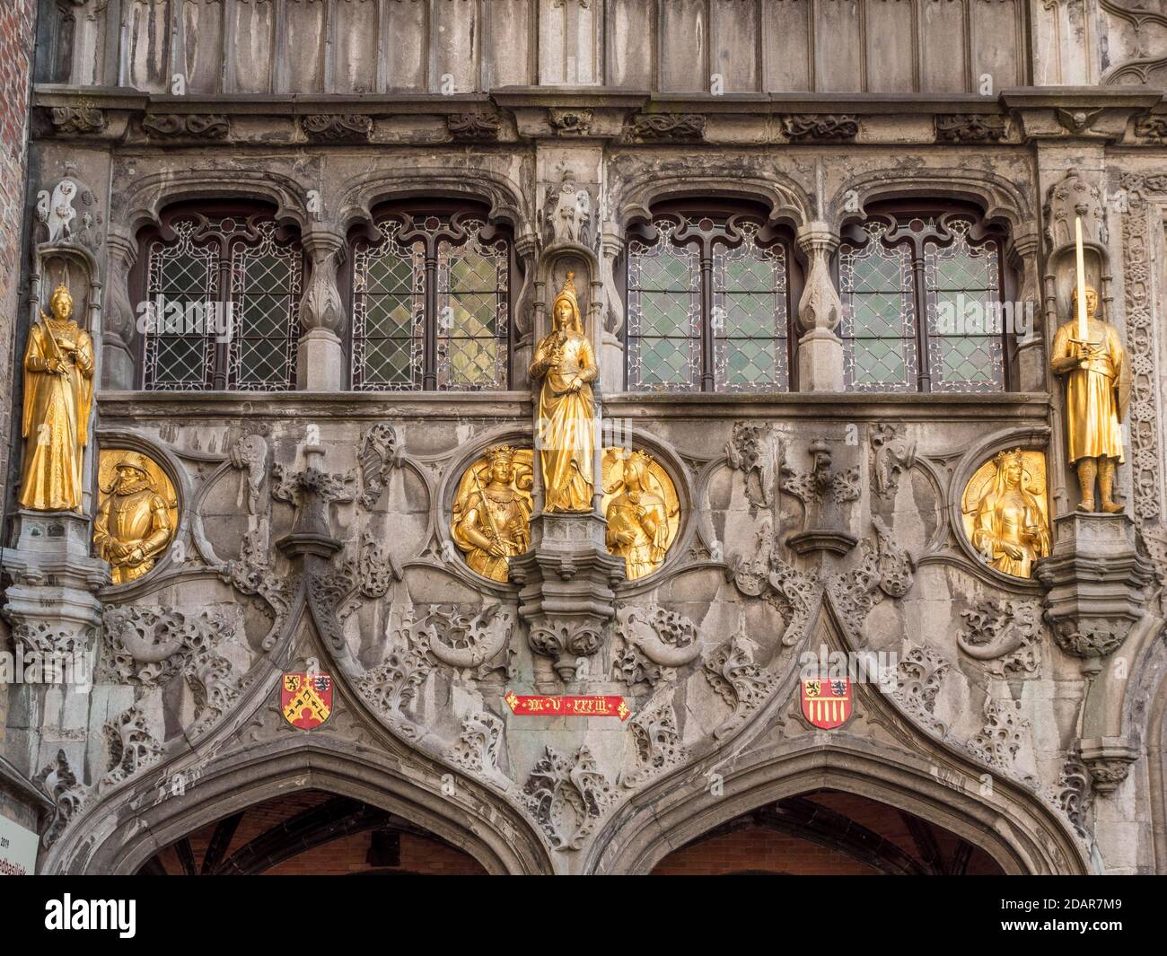 Detail with golden statues in the Holy Blood Basilica, Bruges, Flanders Belgium Stock Photo