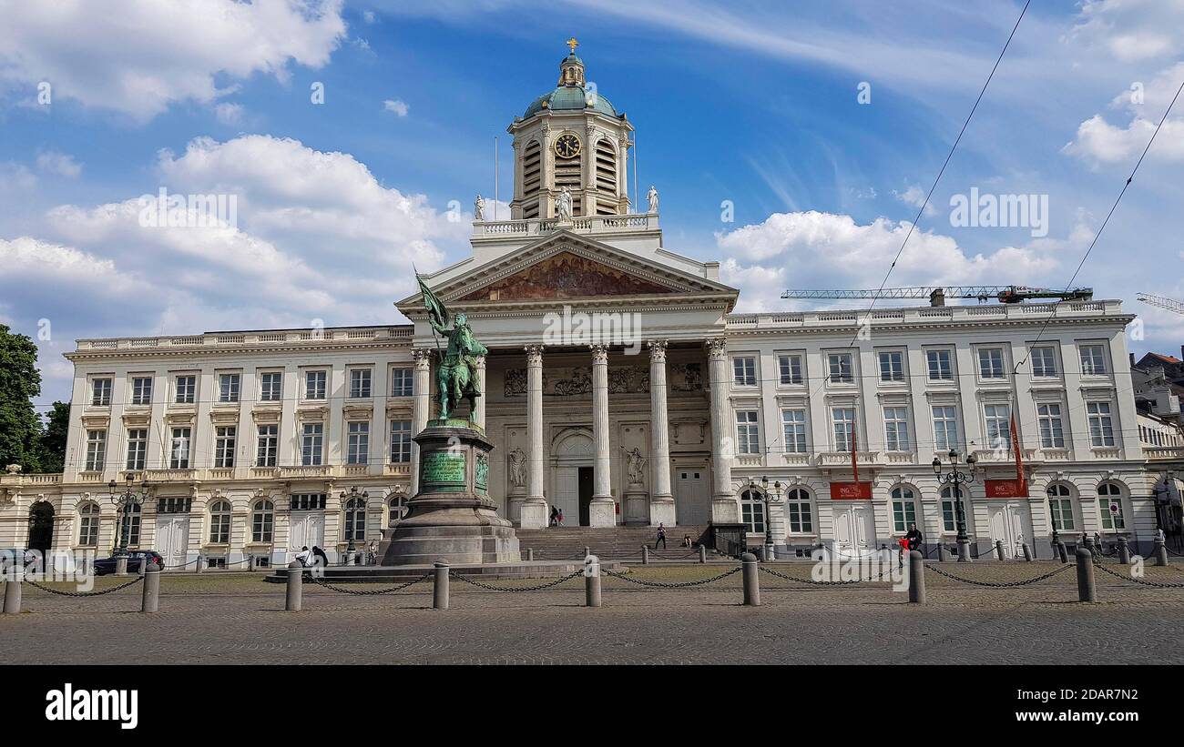 Place Royale and the statue of Godfrey of Bouillon, Brussels, Belgium Stock Photo