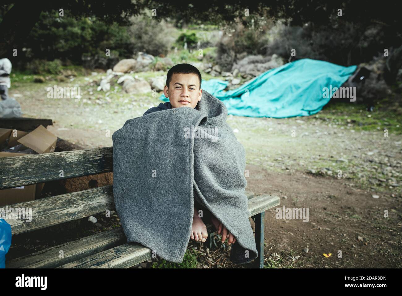 Sabsali, 14, from Baglan, Afghanistan, arrived at Skala Sykamneas on 5.3.2020, Lesbos, Greece Stock Photo