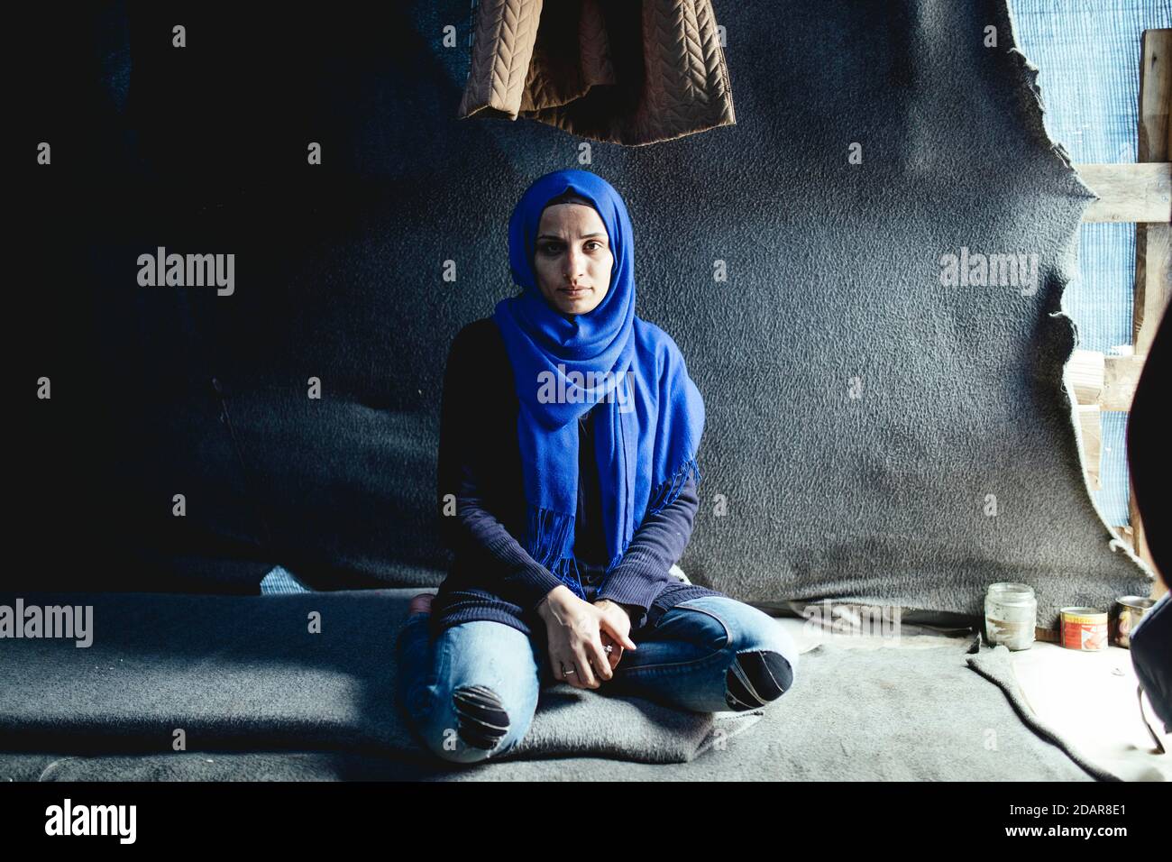Madrud Hanan, wants to go with her man and child to Germany, from Idlib, arrived on 28.1.2020, Moria, Lesbos, Greece Stock Photo
