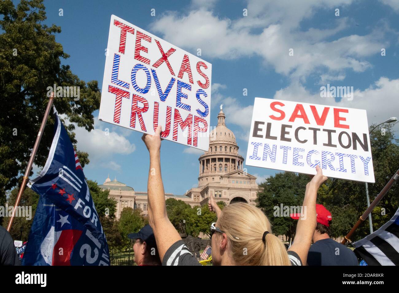 Austin, TX USA November 14, 2020: Several hundred supporters of President Donald Trump rally in front of the Texas Capitol in downtown Austin, adamant that the president should not concede the November 3 election to Joe Biden until cases of election fraud are investigated and all votes counted. So far no widespread cases of illegal voting have arisen almost two weeks after the election. Credit: Bob Daemmrich/Alamy Live News Stock Photo