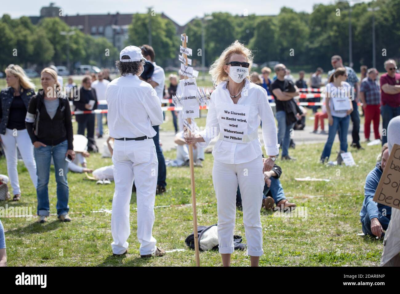 Demonstration against corona measures on 16 May 2020 at Theresienwiese, Munich, Bavaria, Germany Stock Photo