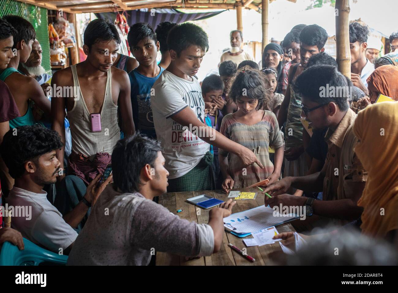 Fled Rohingya during registration in a sector of the camp Kutupalong, Cox Bazar, Bangladesh Stock Photo