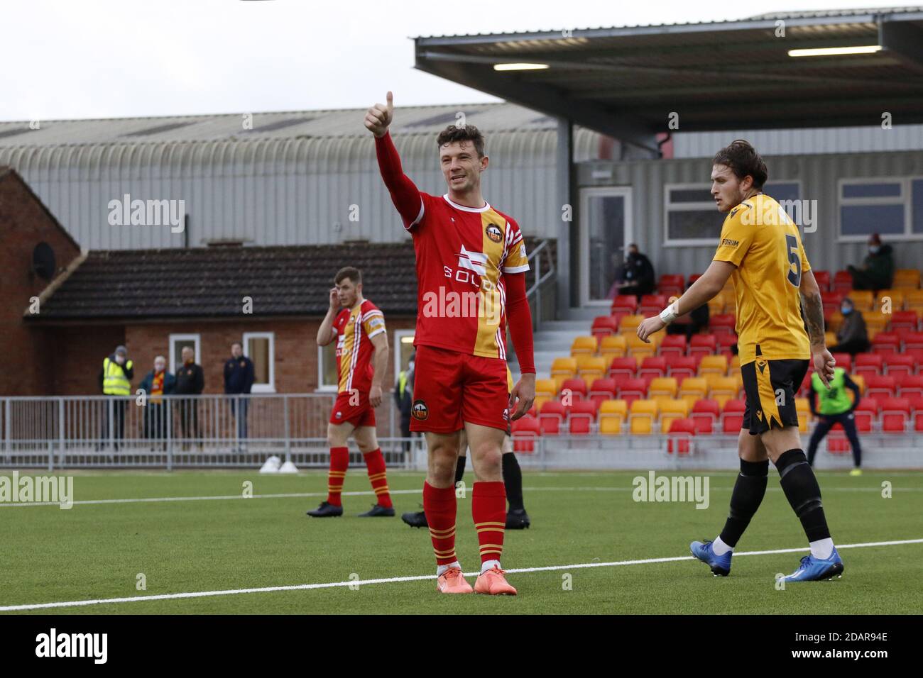 Gloucester, UK. 14th Nov, 2020. Matt McClure (#10 Gloucester City AFC) smiles and sticks his thumb up during the Vanarama National League North game between Gloucester City AFC and Bradford (Park Avenue) AFC at New Meadow Park in Gloucester. Kieran Riley/SSP Credit: SPP Sport Press Photo. /Alamy Live News Stock Photo