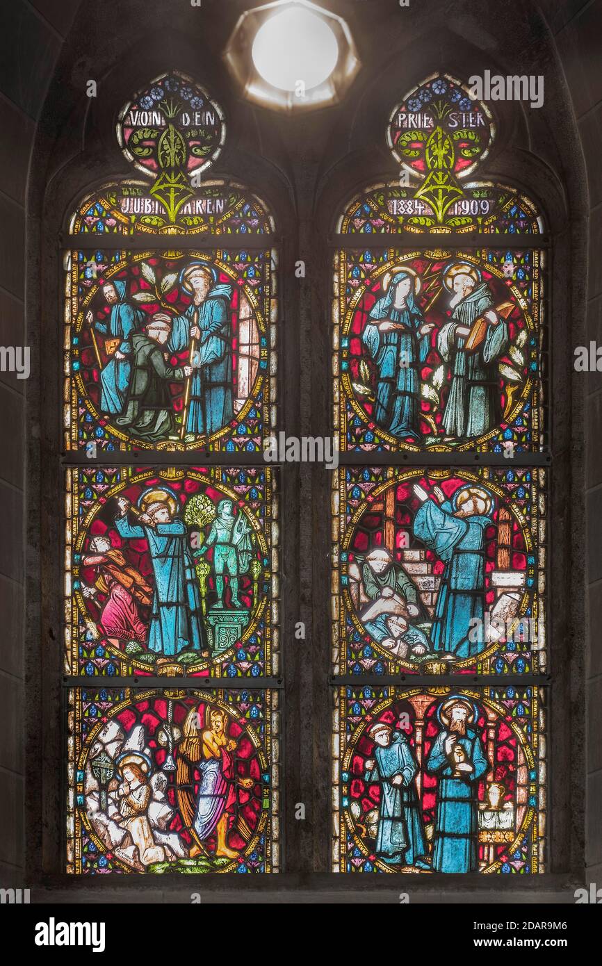 Stained glass window, 1884-1909, Monastery Church of the Heart of Jesus, Archabbey of St. Ottilien, Upper Bavaria, Bavaria, Germany Stock Photo