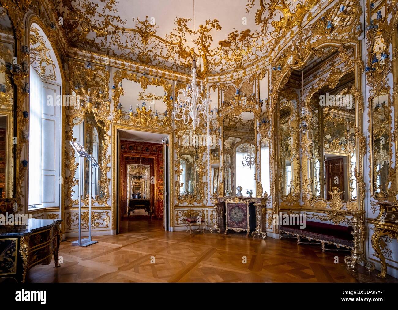 Artfully decorated mirror cabinet, miniature cabinet, rich room, Munich Residence, Munich, Upper Bavaria, Bavaria, Germany Stock Photo