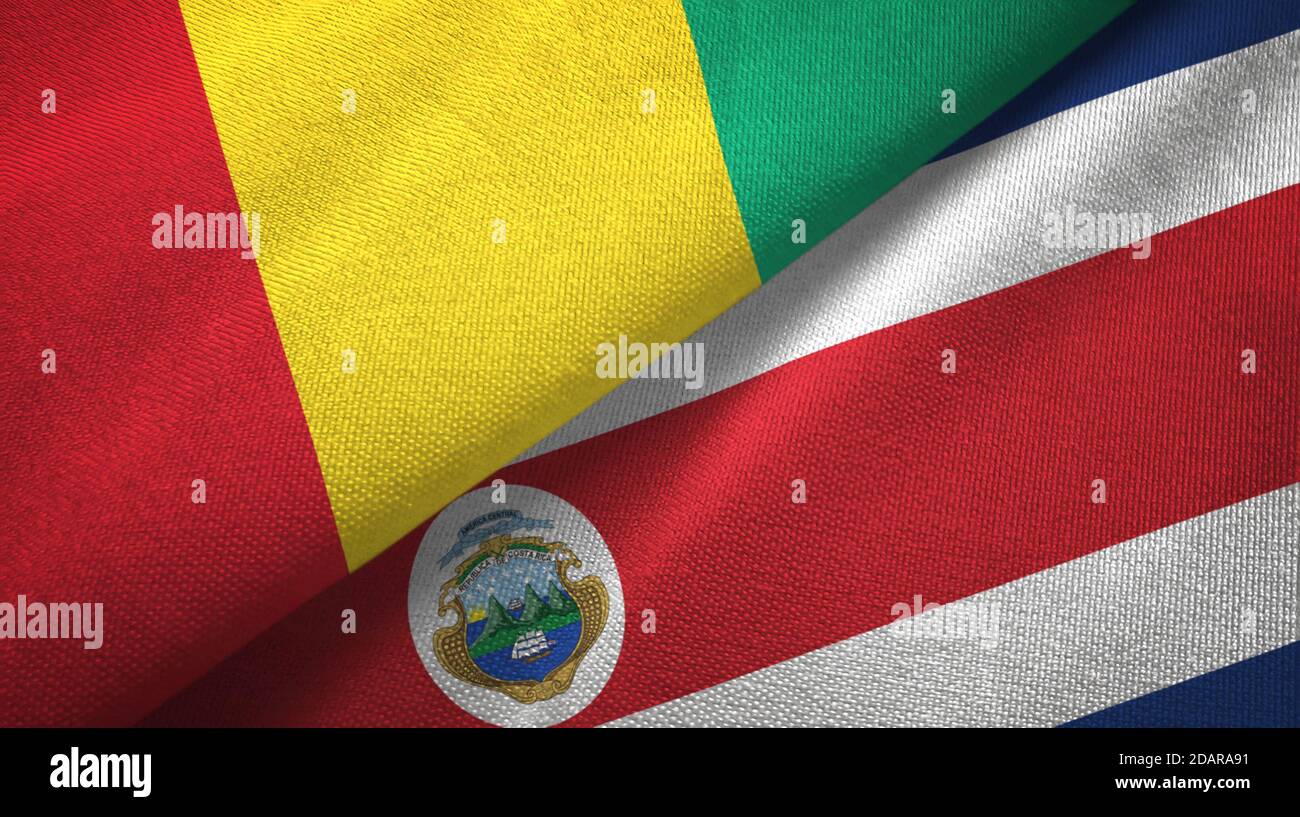 Guinea and Costa Rica two flags textile cloth, fabric texture Stock ...