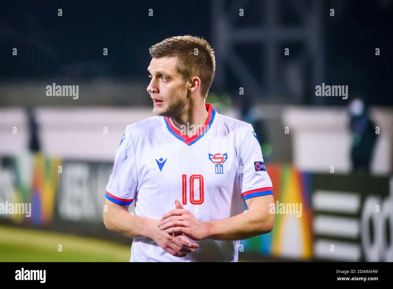 RIGA, LATVIA. 14th November 2020. Solvi Vatnhamar, during UEFA NATIONS