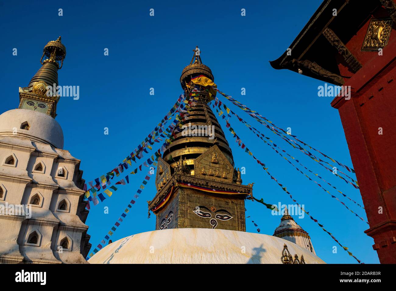 Swayambhunath, Stupa with the all-seeing eyes of Buddha, Buddhist sanctuary, temple complex, Kathmandu, Nepal Stock Photo