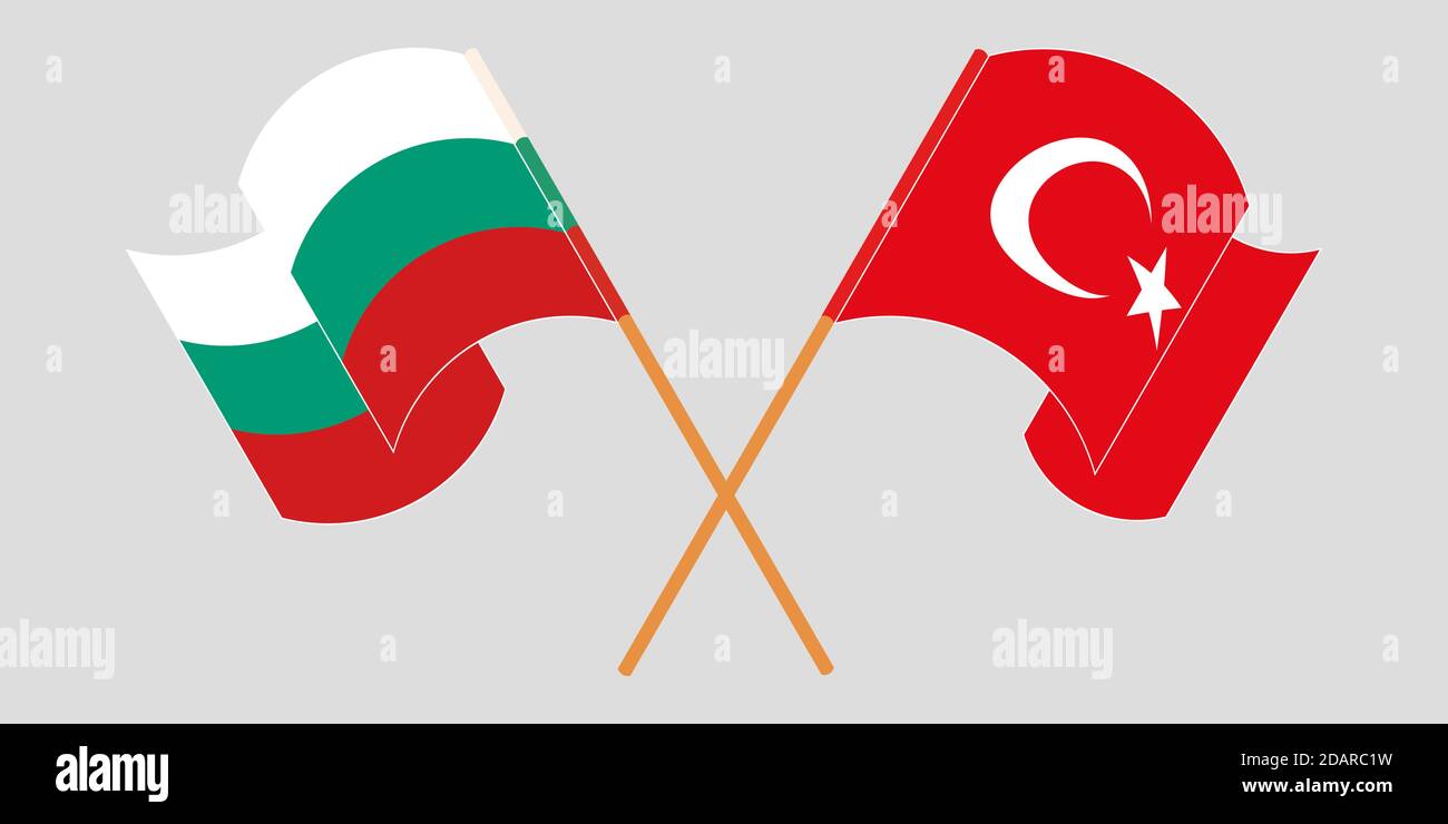 Crossed and waving flags of Bulgaria and Turkey. Vector illustration Stock Vector