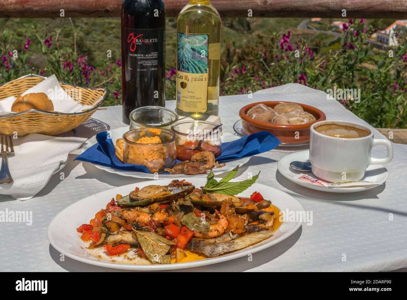 Restaurant  "Rincon del Campesino" in Las Rosas, typical Spanish meal, La Gomera, Canary Islands, Spain, Stock Photo