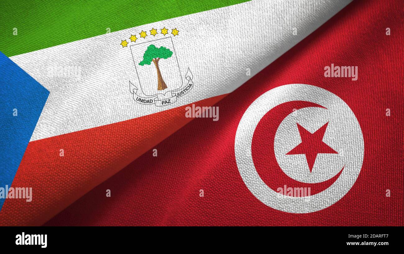Equatorial Guinea and Tunisia two flags textile cloth, fabric texture ...