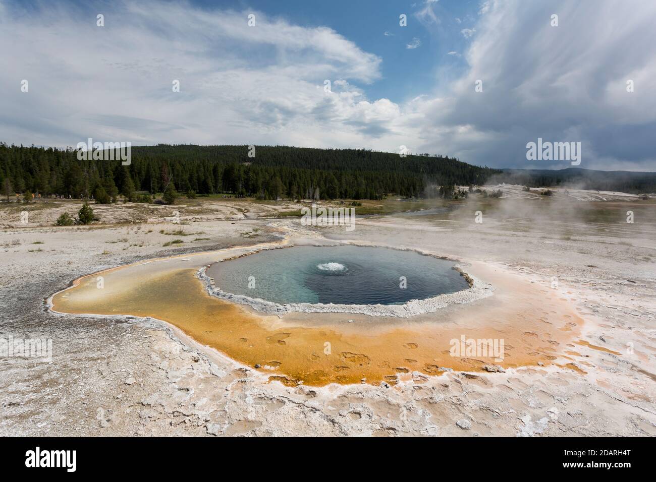 View of Crested Pool hot spring along the Upper Geyser Basin Trail in Yellowstone National Park, Wyoming on Monday, August 3, 2020. The park recently Stock Photo