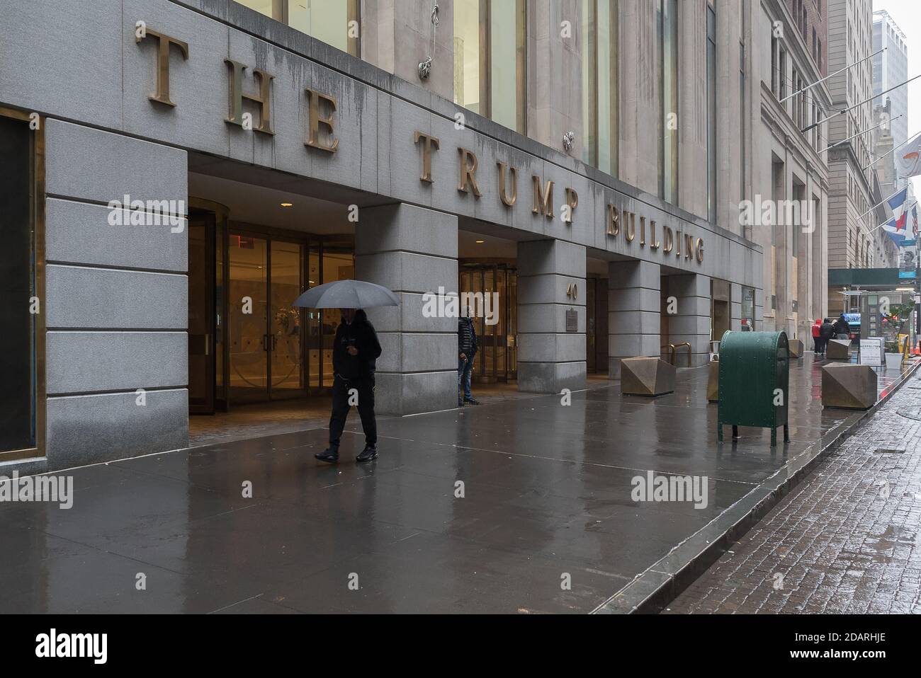 Manhattan, New York. November 13, 2020. View of the entrance of 'The Trump Building' in the Financial district. Stock Photo