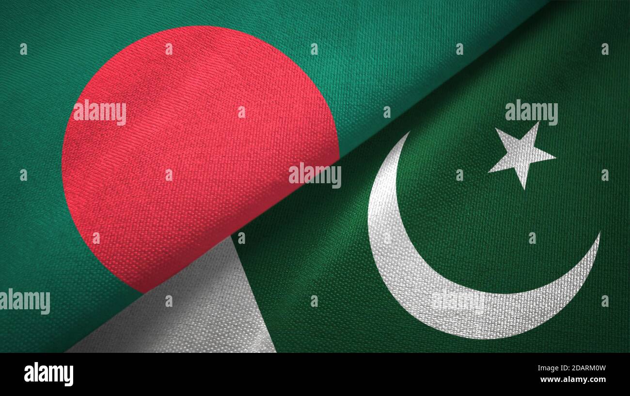 Bangladesh and Pakistan two flags textile cloth, fabric texture Stock Photo