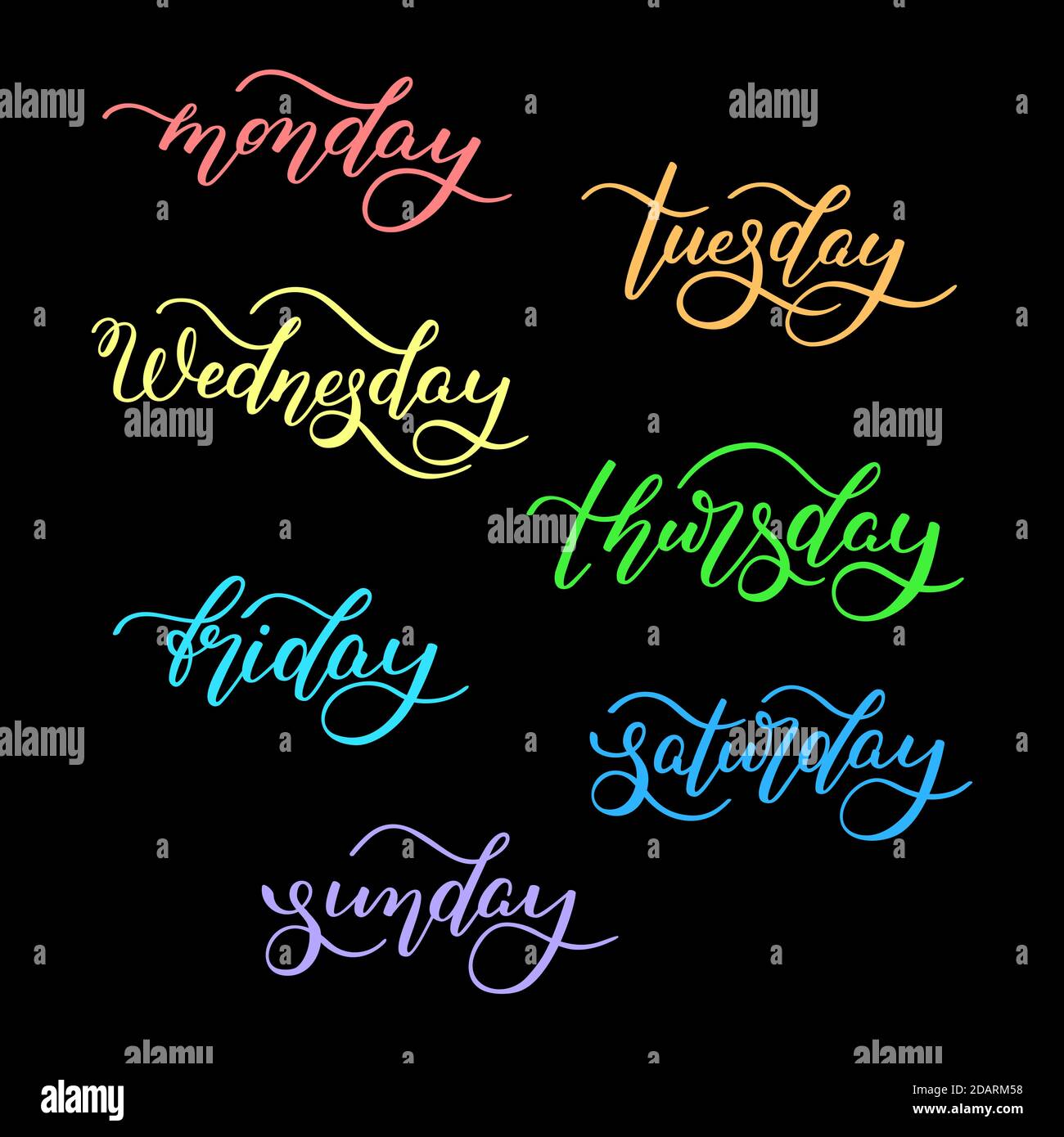 Days Of The Week: Sunday, Monday, Tuesday, Wednesday, Thursday, Friday,  Saturday Royalty Free SVG, Cliparts, Vectors, and Stock Illustration. Image  68894012.