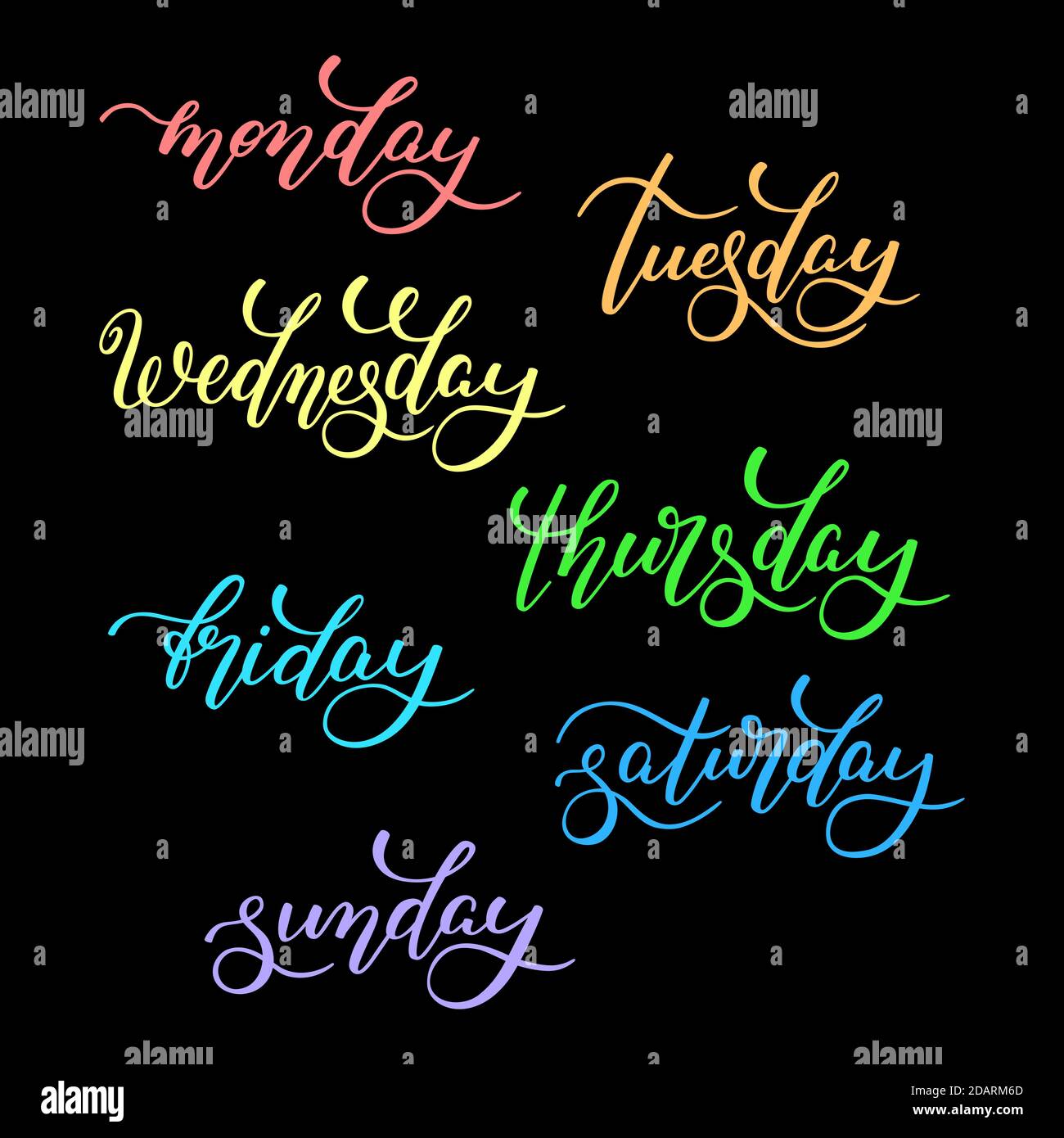 Lettering days of the week - Monday, Tuesday, Wednesday, Thursday, Friday,  Saturday, Sunday. Handwritten words for calendar, weekly plan organizer  Stock Vector Image & Art - Alamy