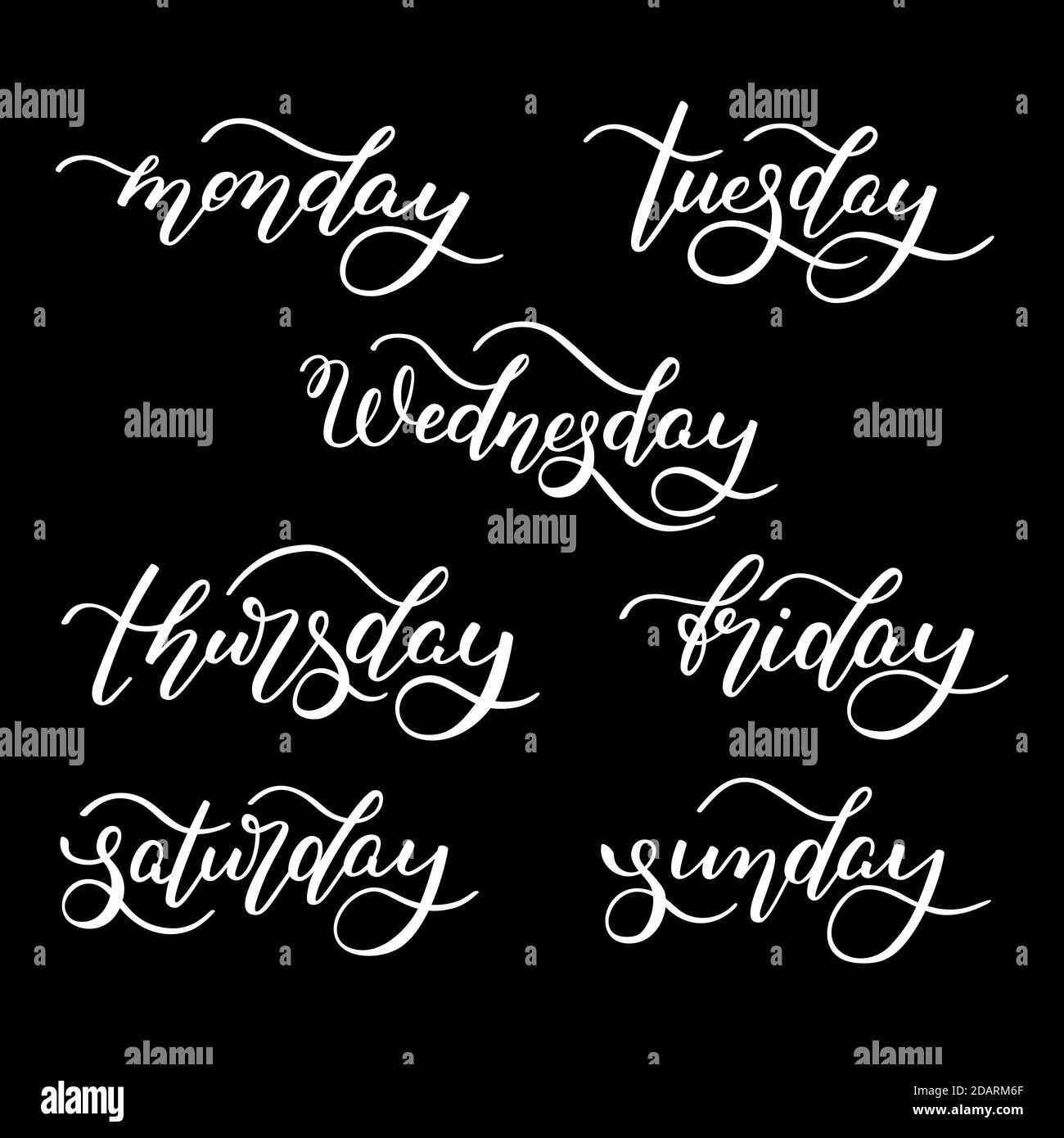 Premium Vector  Hand lettering days of week monday, tuesday, wednesday,  thursday, friday, saturday, sunday. modern calligraphy isolated on white  background. illustration. handlettering for schedule