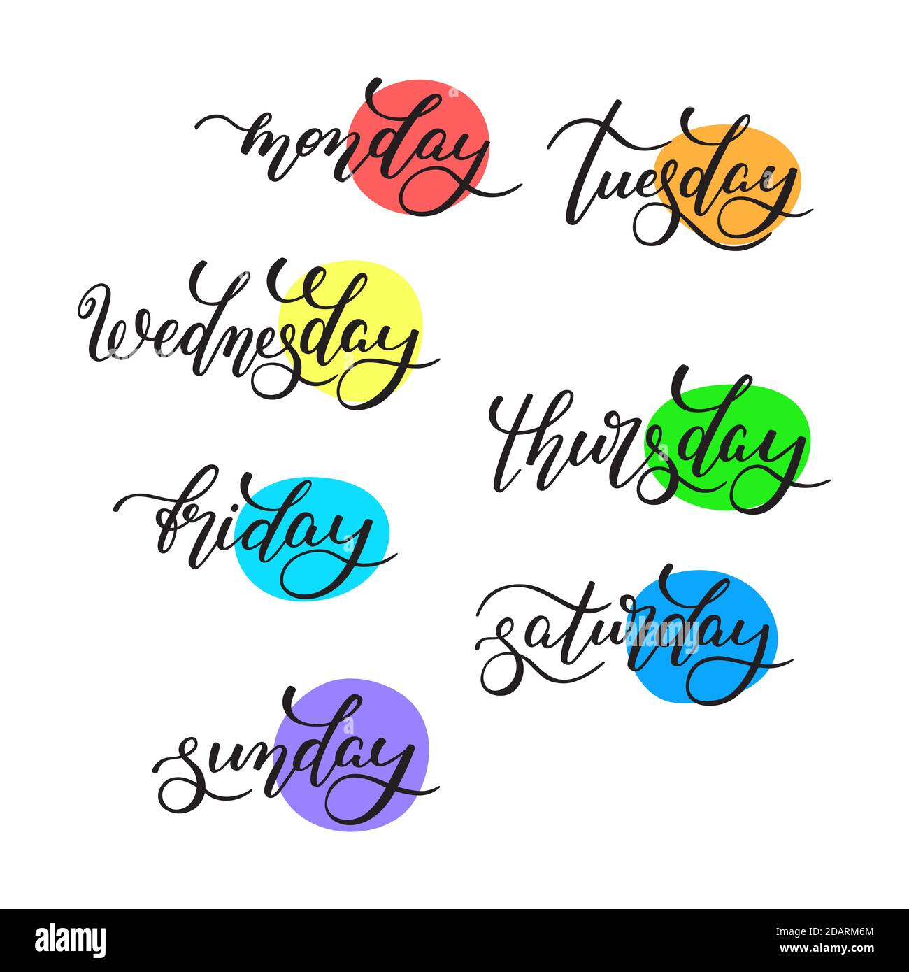 Days of the Week Handwritten Black Lettering Calligraphy with elements.  Sunday, Monday, Tuesday, Wednesday, Thursday, Friday, Saturday. 13925682  Vector Art at Vecteezy