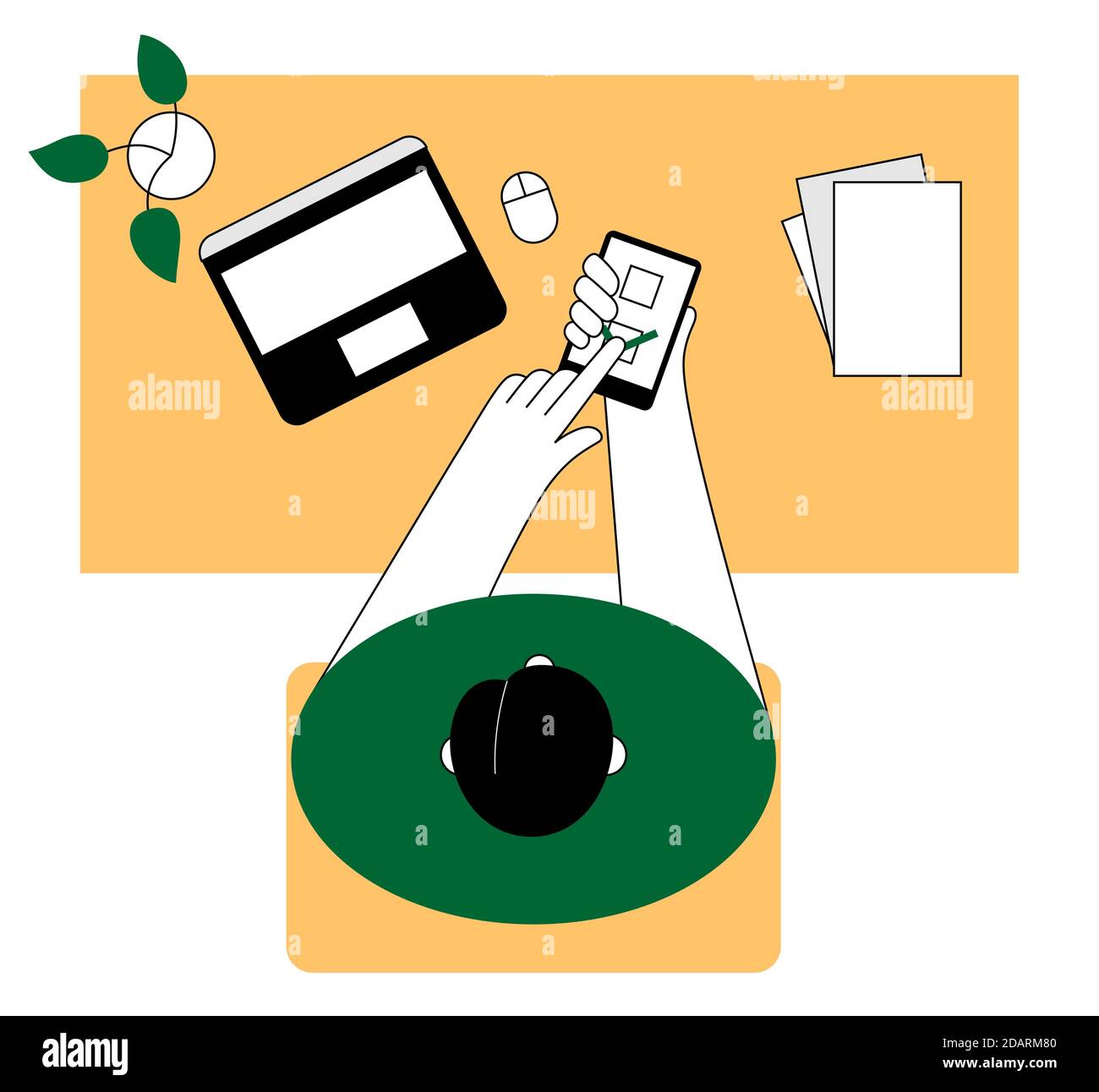 Online voting. Man makes a choice at work. Flat illustration. Stock Vector