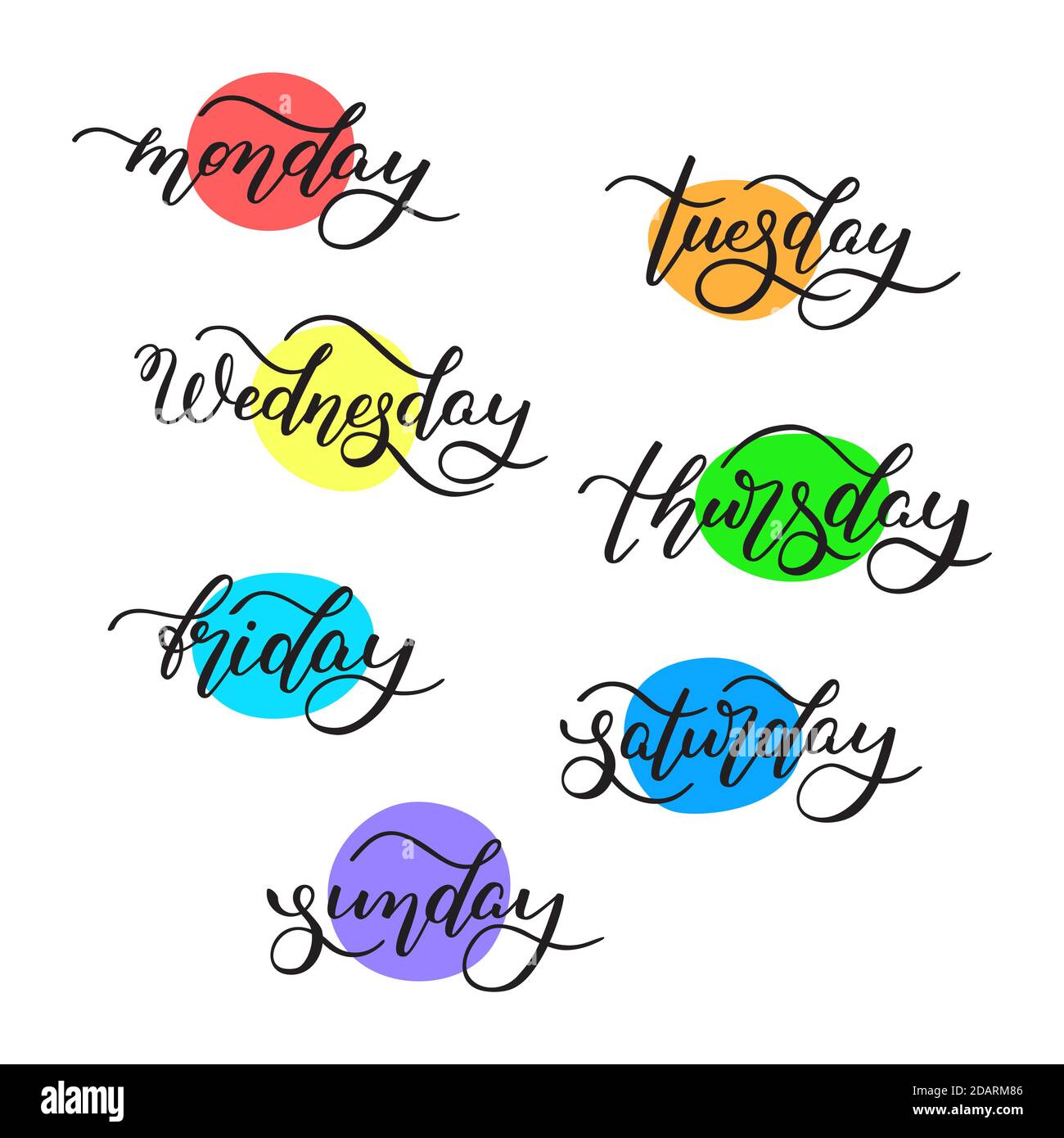 Days of the week: Sunday, Monday, Tuesday, Wednesday, Thursday, Friday,  Saturday Stock Vector