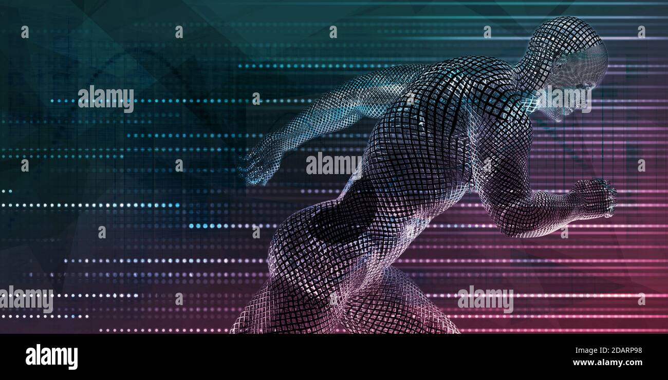 Virtual Fitness Trainer with Immersive Workout Technology Concept Stock