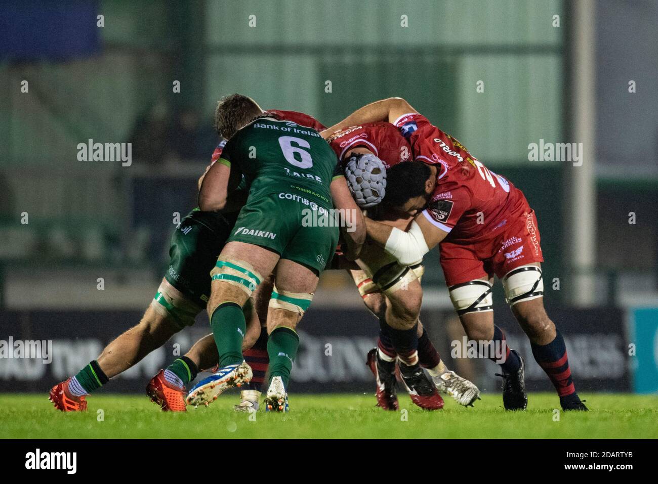 Galway, Ireland. 14th Nov, 2020. Danny Drake of Scarlets tackled by ...