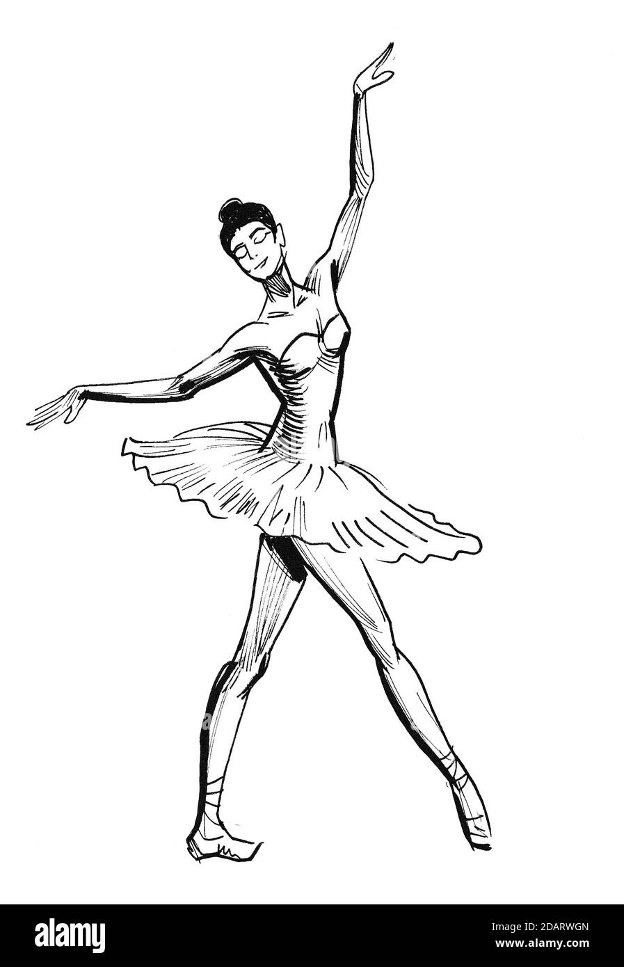 Beautiful dancing ballerina. Ink black and white drawing Stock Photo - Alamy