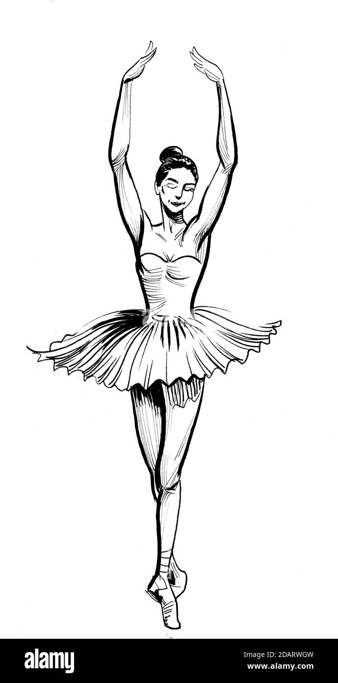 Beautiful dancing ballerina. Ink black and white drawing Stock Photo - Alamy