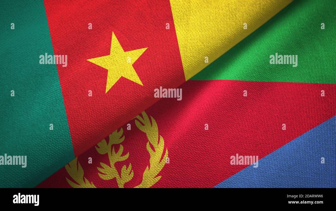 cameroon-and-eritrea-two-flags-textile-cloth-fabric-texture-stock