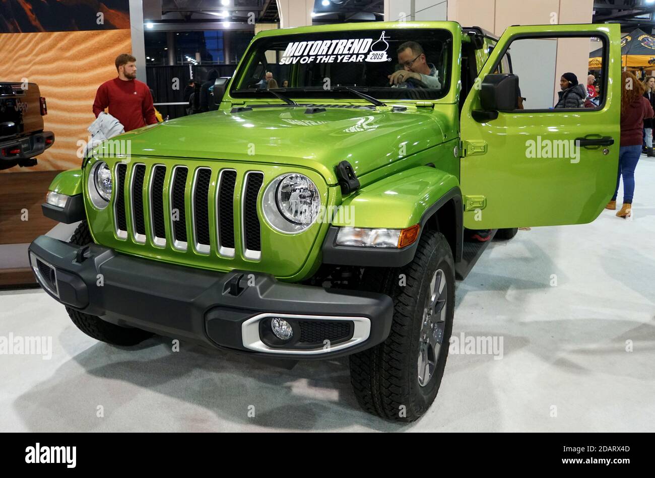 Philadelphia, Pennsylvania,  - February 10, 2019 - A lime green 2019 Jeep  Wrangler Rubicon Stock Photo - Alamy