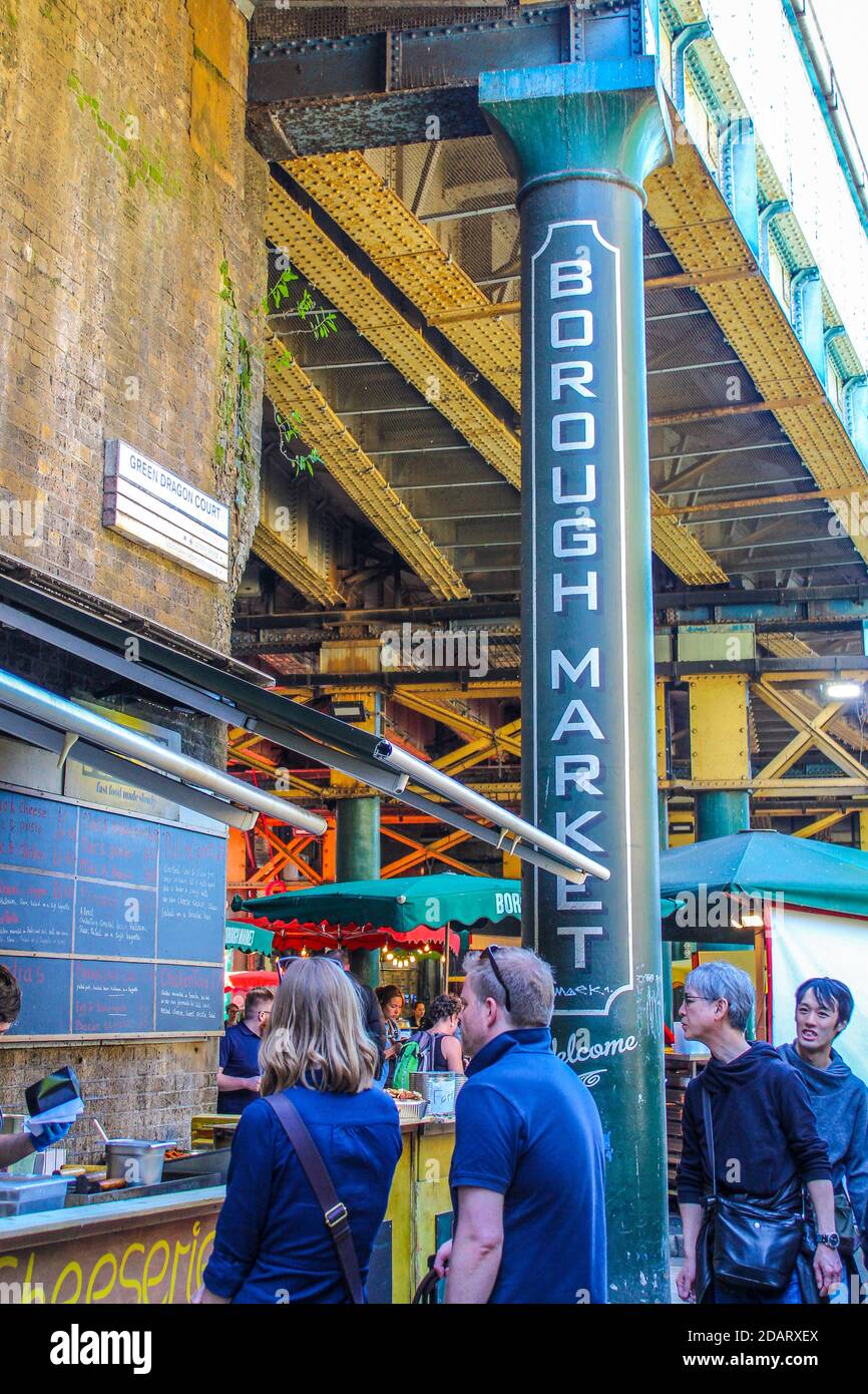 LONDON, UNITED KINGDOM - MAY 14, 2014: View of Borough Market, near London Bridge. It is one of the largest and oldest food market Stock Photo