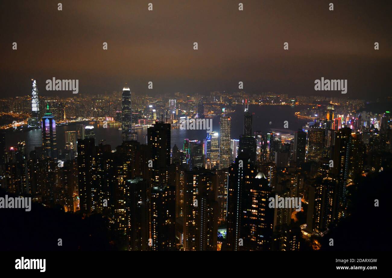 Hong Kong - Victoria Peak Night View of Cityscape Stock Photo - Alamy