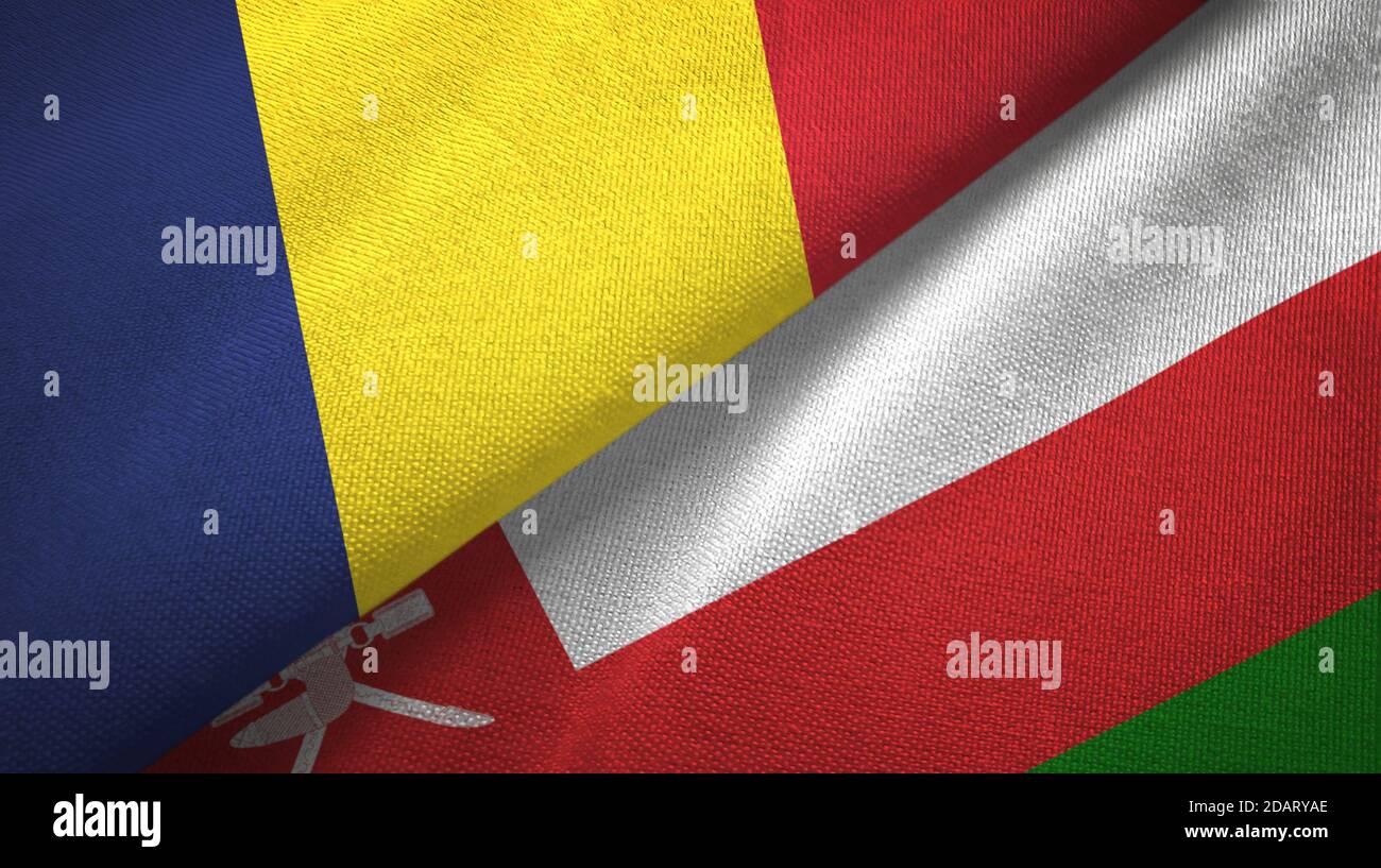 Chad and Oman two flags textile cloth, fabric texture Stock Photo